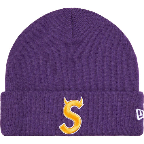 Supreme Purple Devil S Logo Beanie, purple cuffed knit beanie with a gold horned S embroidered on the cuff