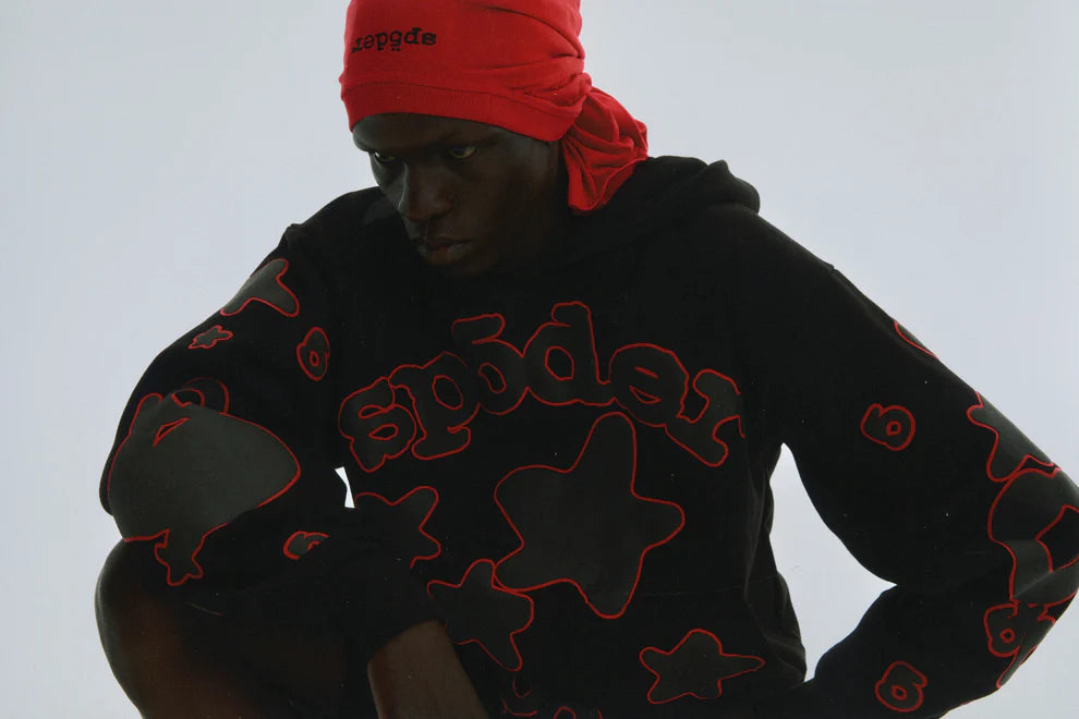 Sp5der Black Red Beluga Outline Hoodie