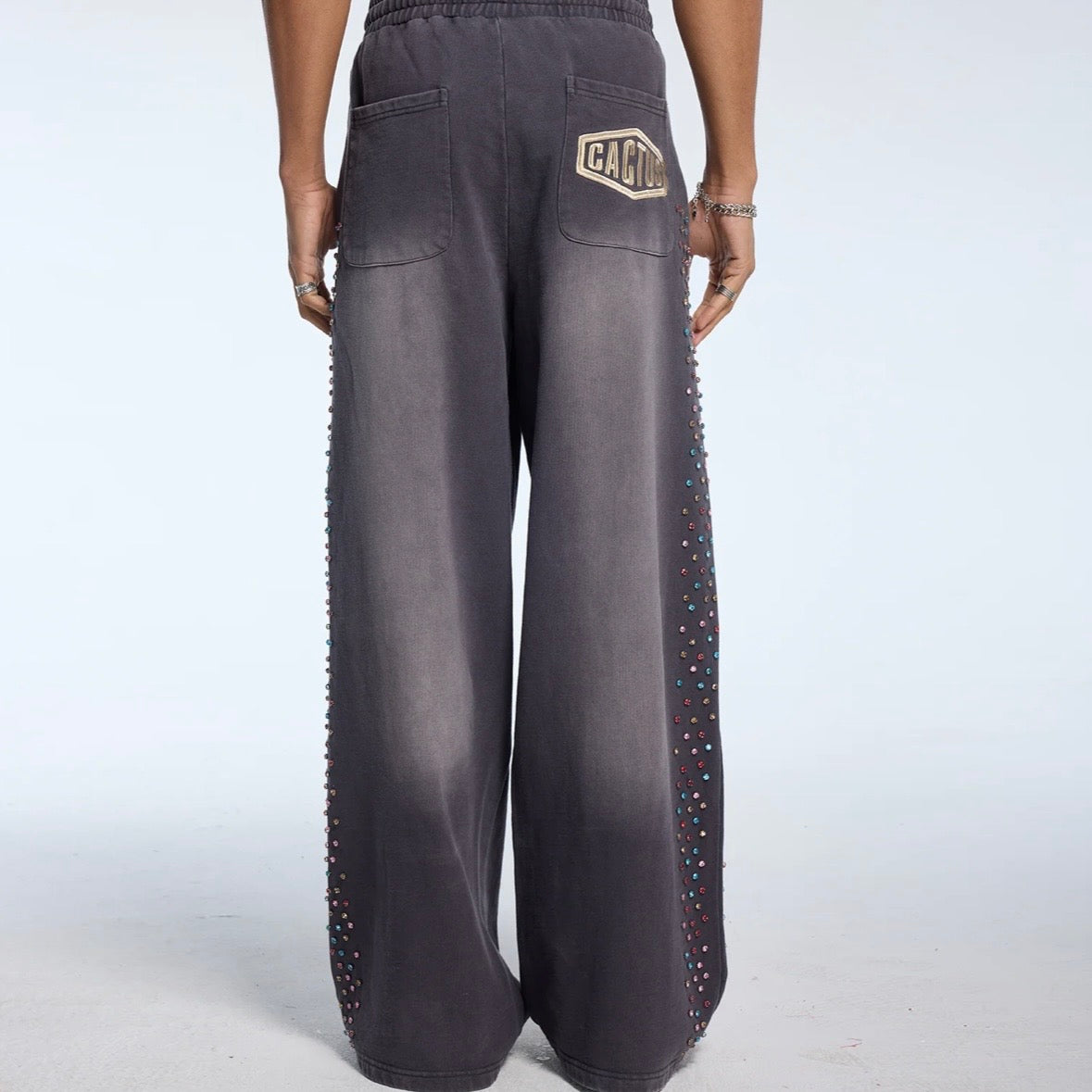 AZVA Vintage Black Crystal Cactus Sweatpants