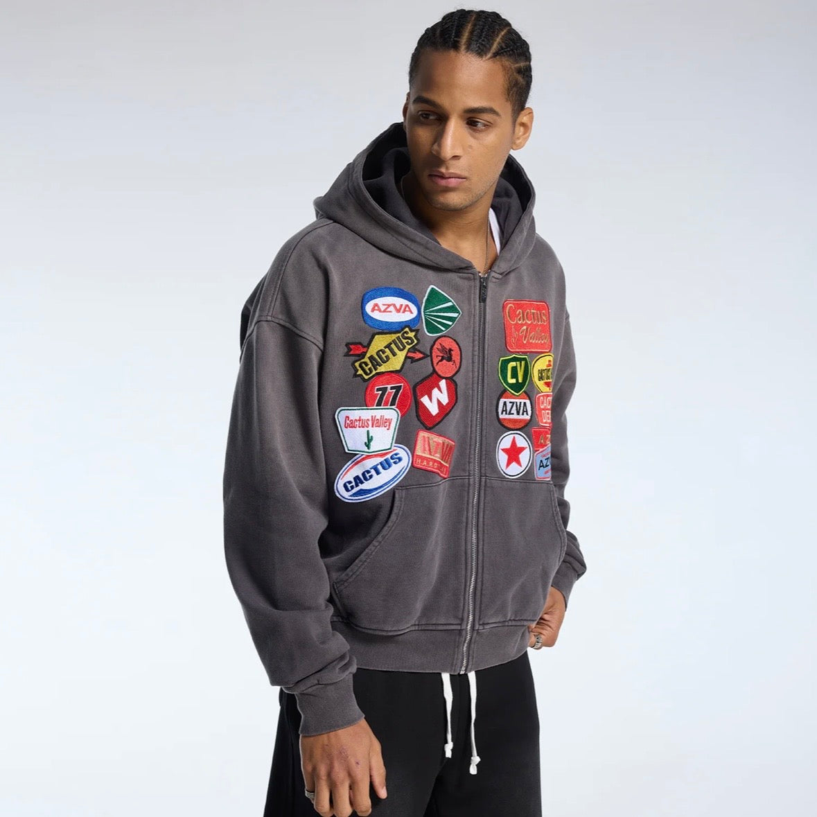 AZVA Vintage Black Rest Stop Zip Hoodie