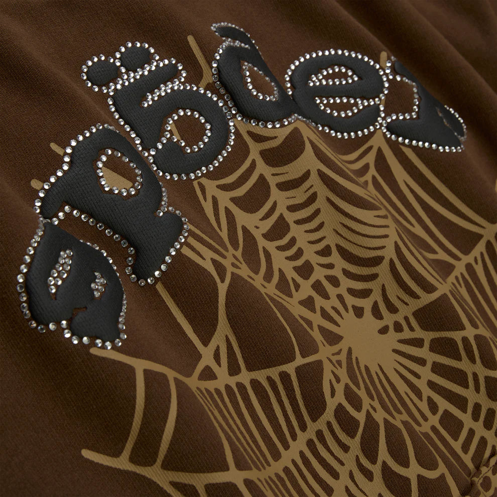 Sp5der Brown Rhinestone OG Web Hoodie