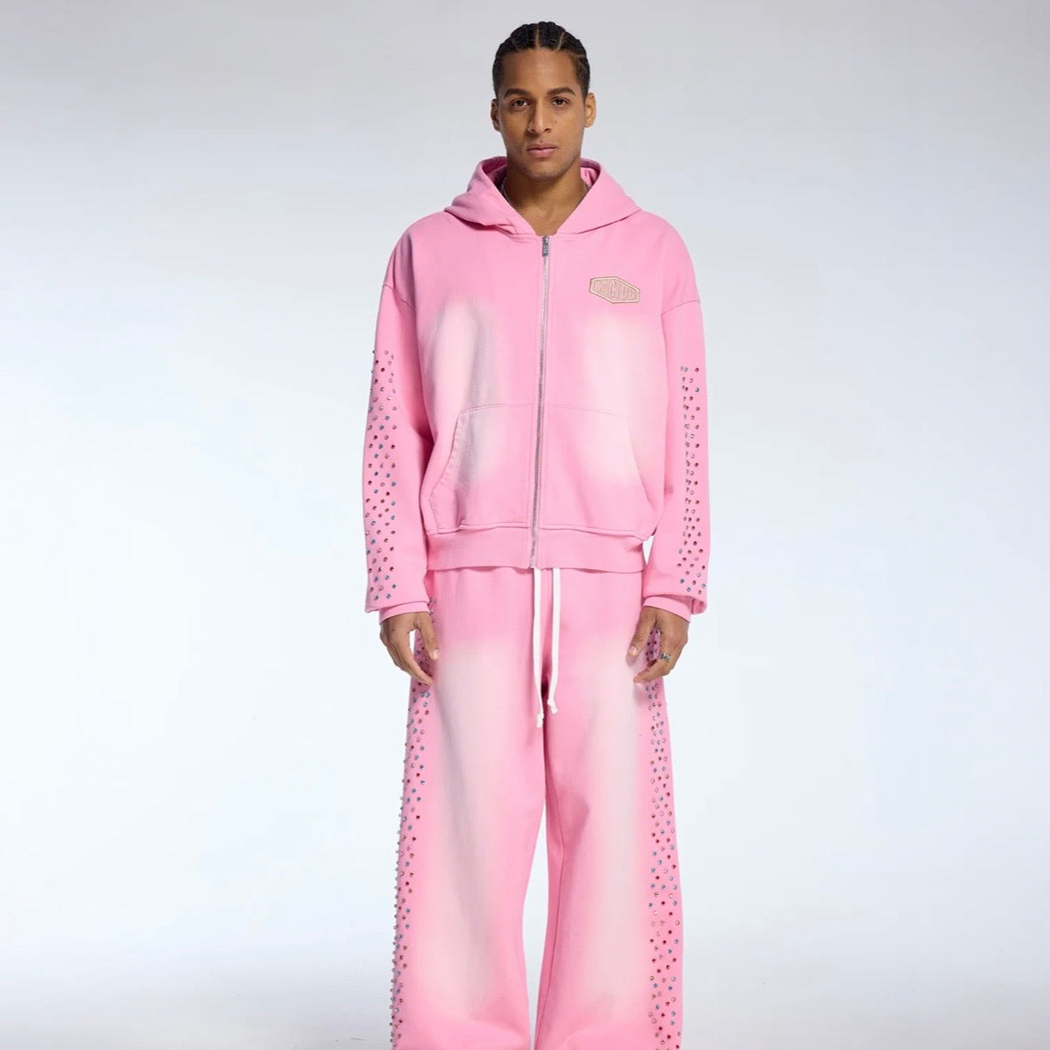 AZVA Pink Crystal Cactus Zip Hoodie