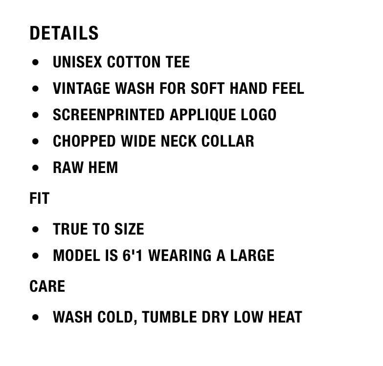 Product details card listing construction, fit and care notes for the cream tee
