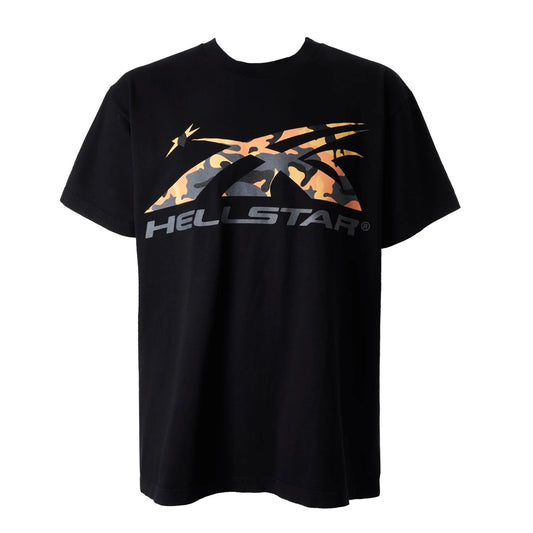 Hellstar Black Orange Camo Sports Logo T-Shirt