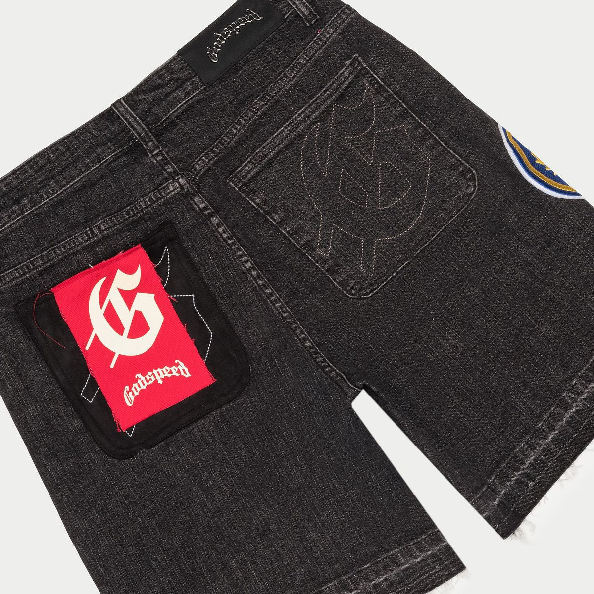 Godspeed Black Patchwork Denim Shorts