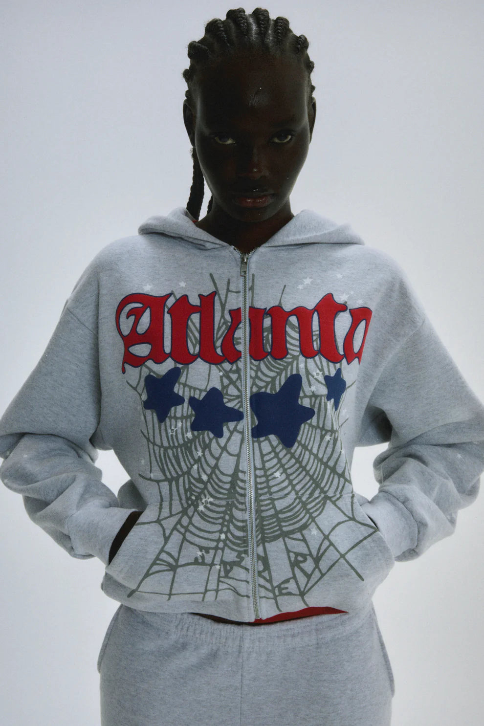 Sp5der Heather Grey Atlanta Zip Hoodie