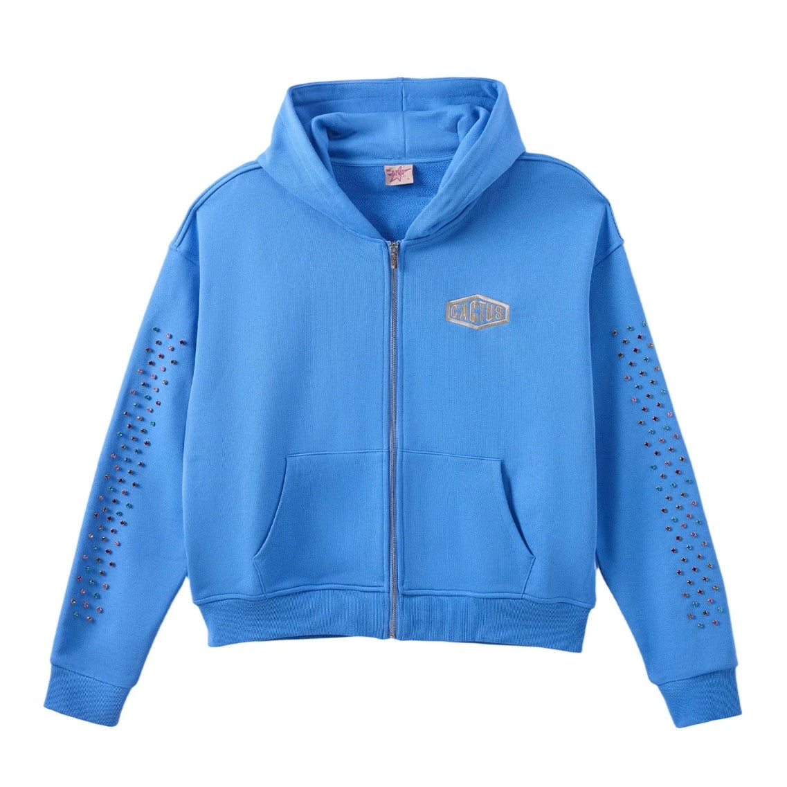 AZVA Baby Blue Crystal Cactus Zip Hoodie