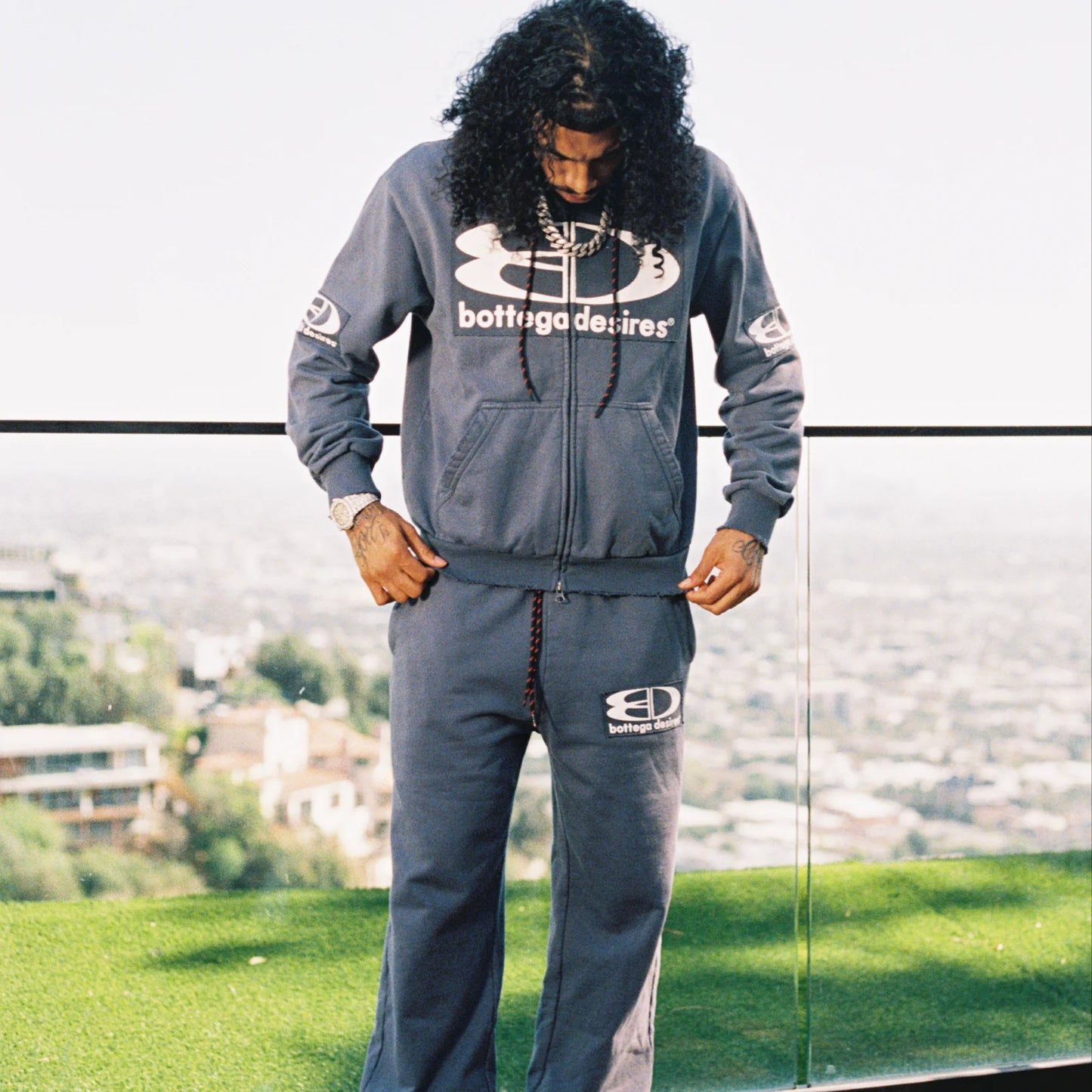 Bottega Desires Blue Tech Sweatpants