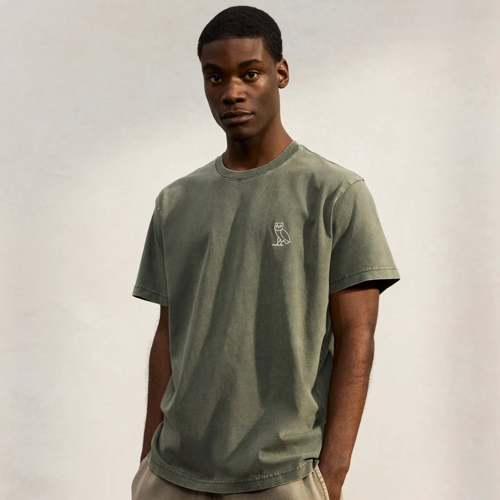 OVO Washed Green T-Shirt On Body View