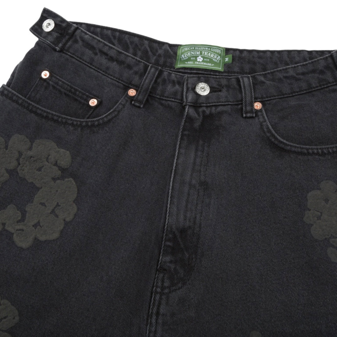 Denim Tears Black Mono Cotton Wreath Denim Shorts