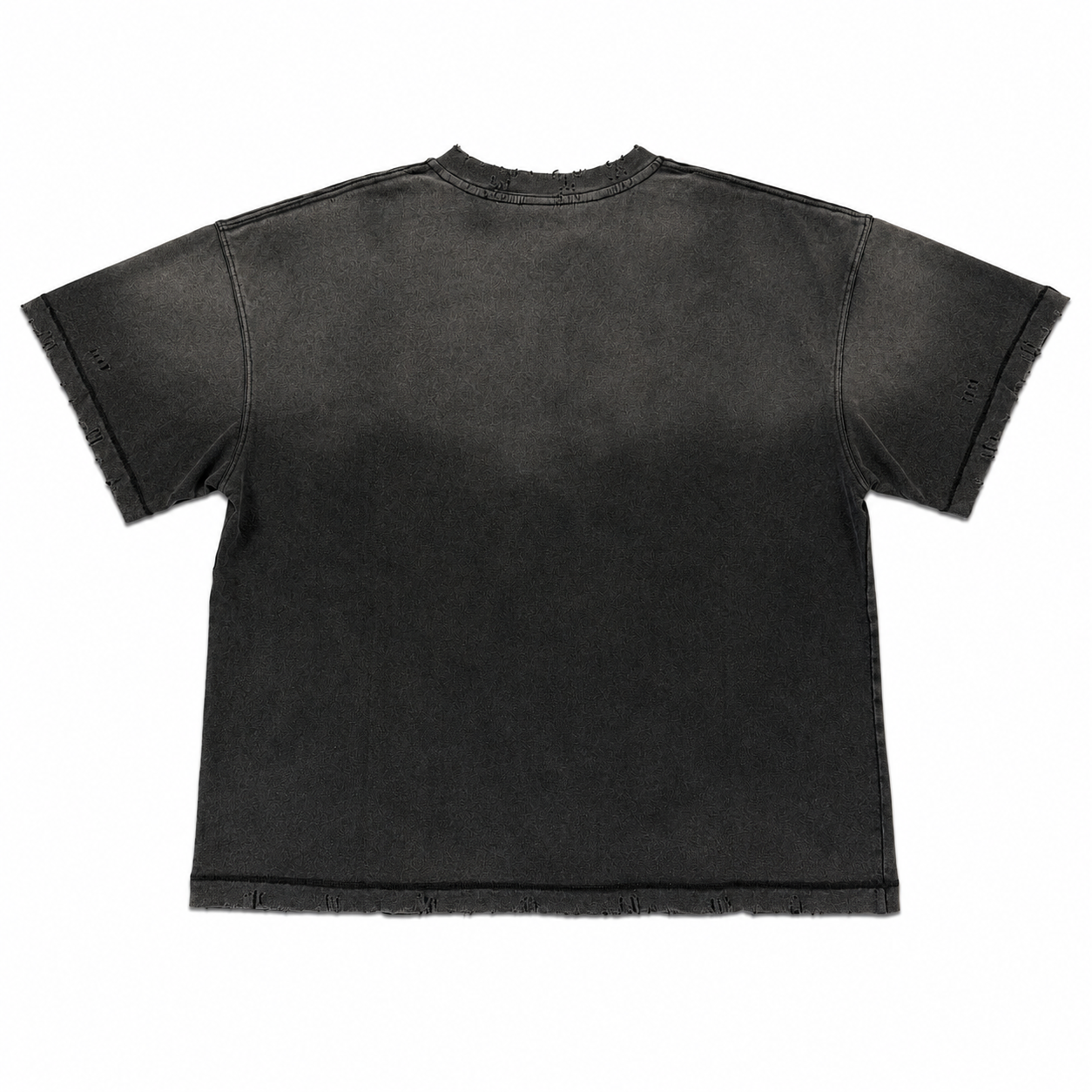 Vale Black Dog Hoops T-Shirt, back view of the washed black tee with no print, raw distressed hem and boxy oversized body