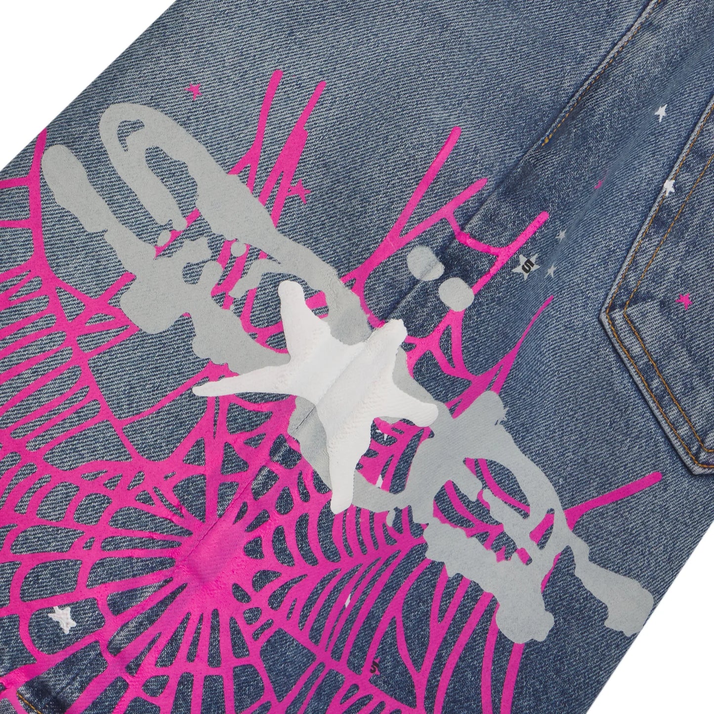 Sp5der Light Blue Wash Heavy Web Denim Shorts