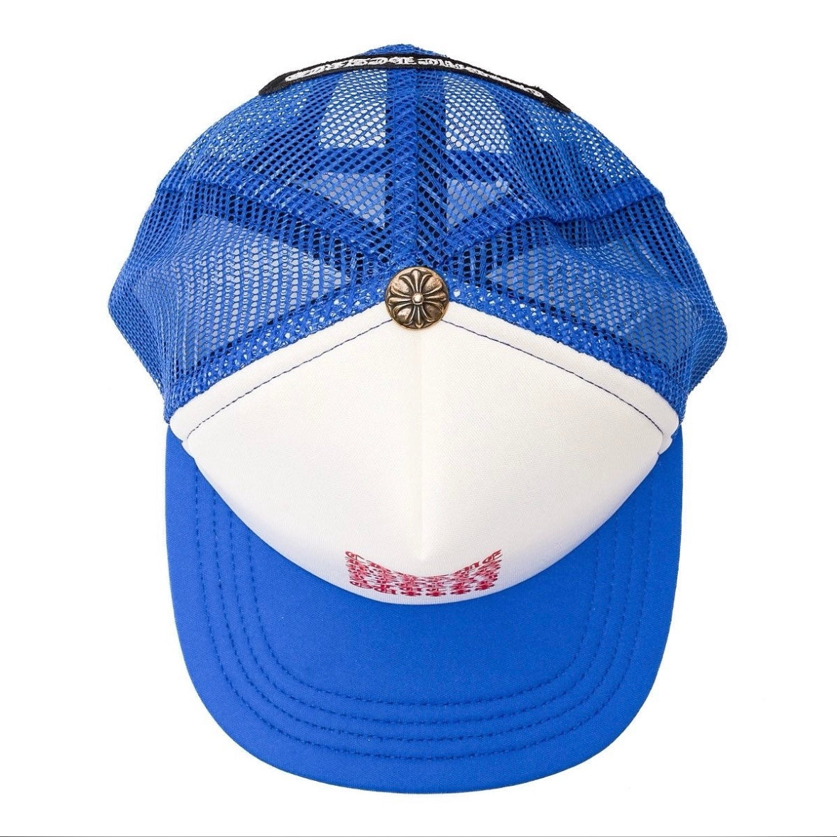 Chrome Hearts Blue White Red Eyechart Trucker Hat