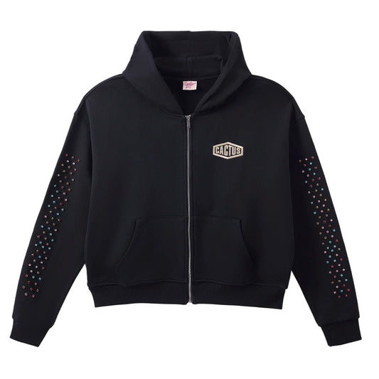 AZVA Black Crystal Cactus Zip Hoodie
