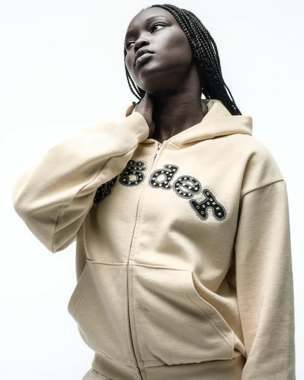 Sp5der Cream Mixed Stone OG V2 Zip Hoodie