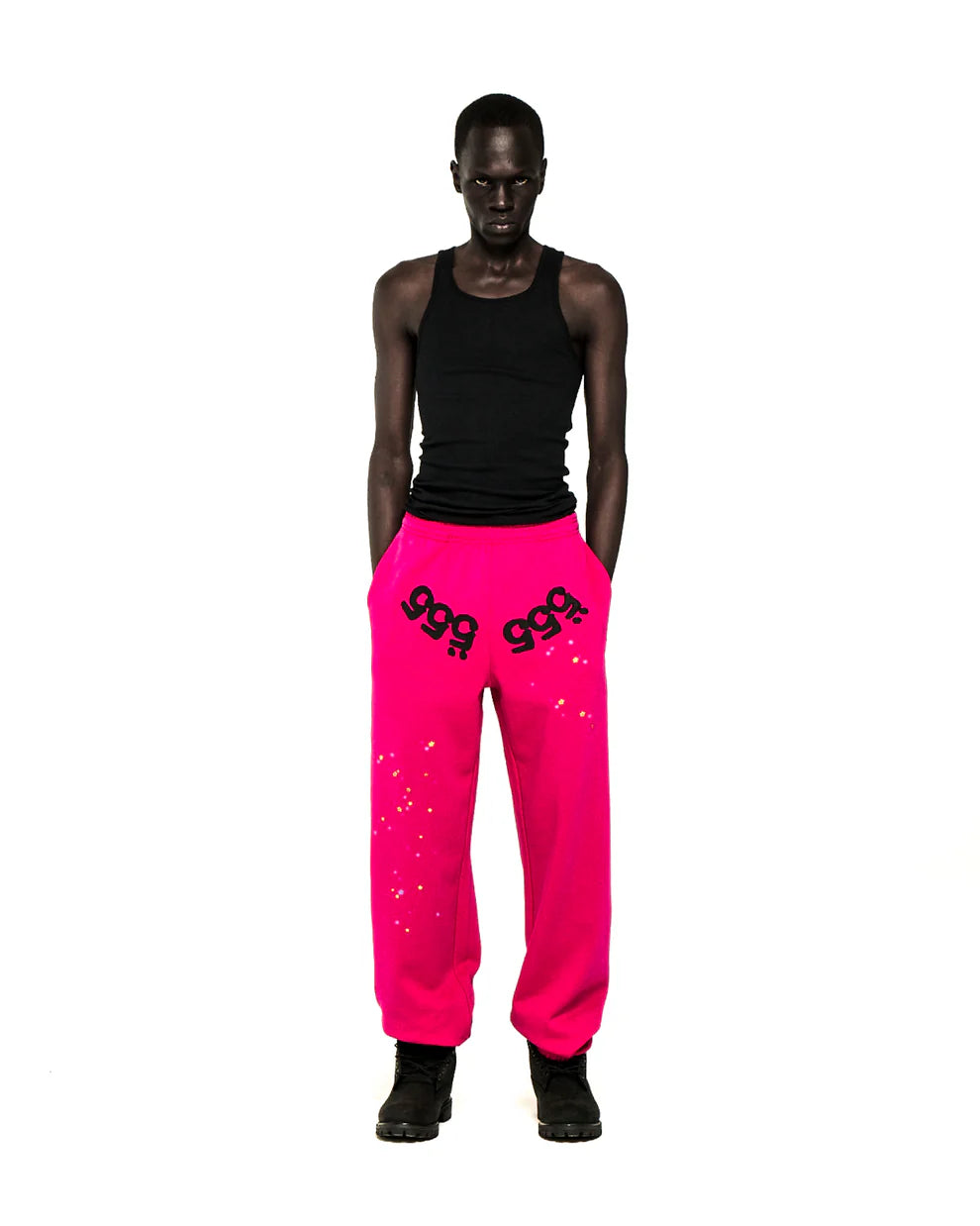 Sp5der Pink Black Angel Number Sweatpants