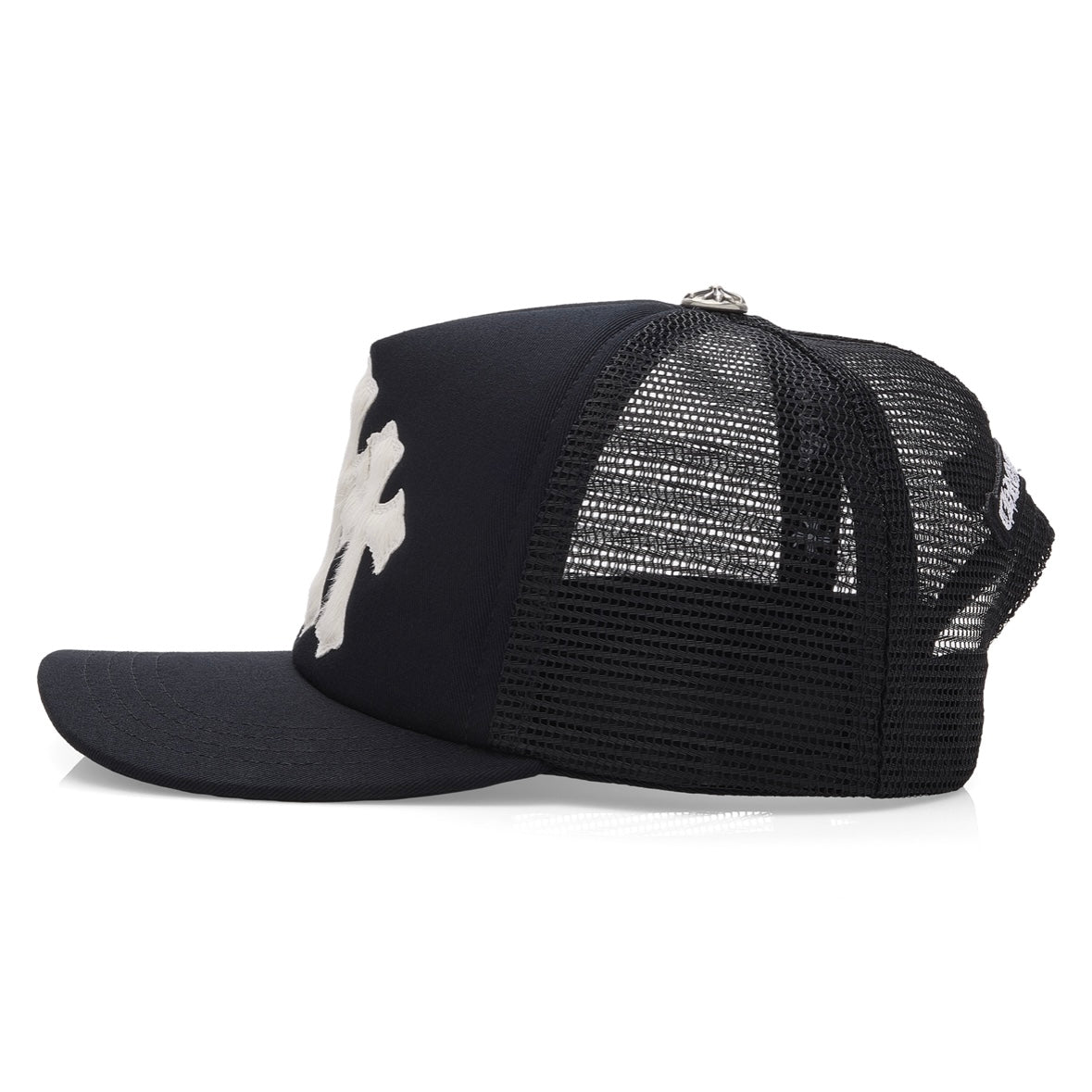 Chrome Hearts Black White Triple Cross Cemetery Calf Hair Trucker Hat