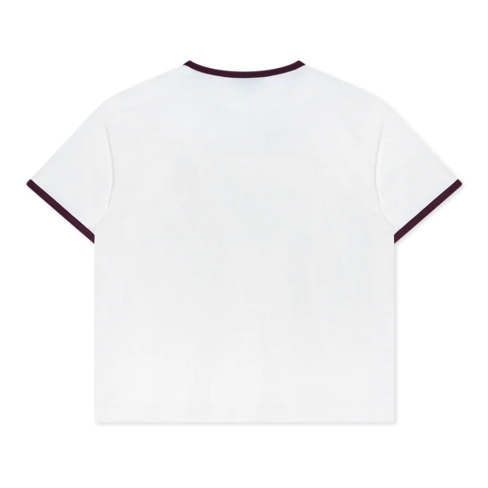 We Are Righteous The Truth Ringer Tee plain back with burgundy ribbed collar and sleeve trim