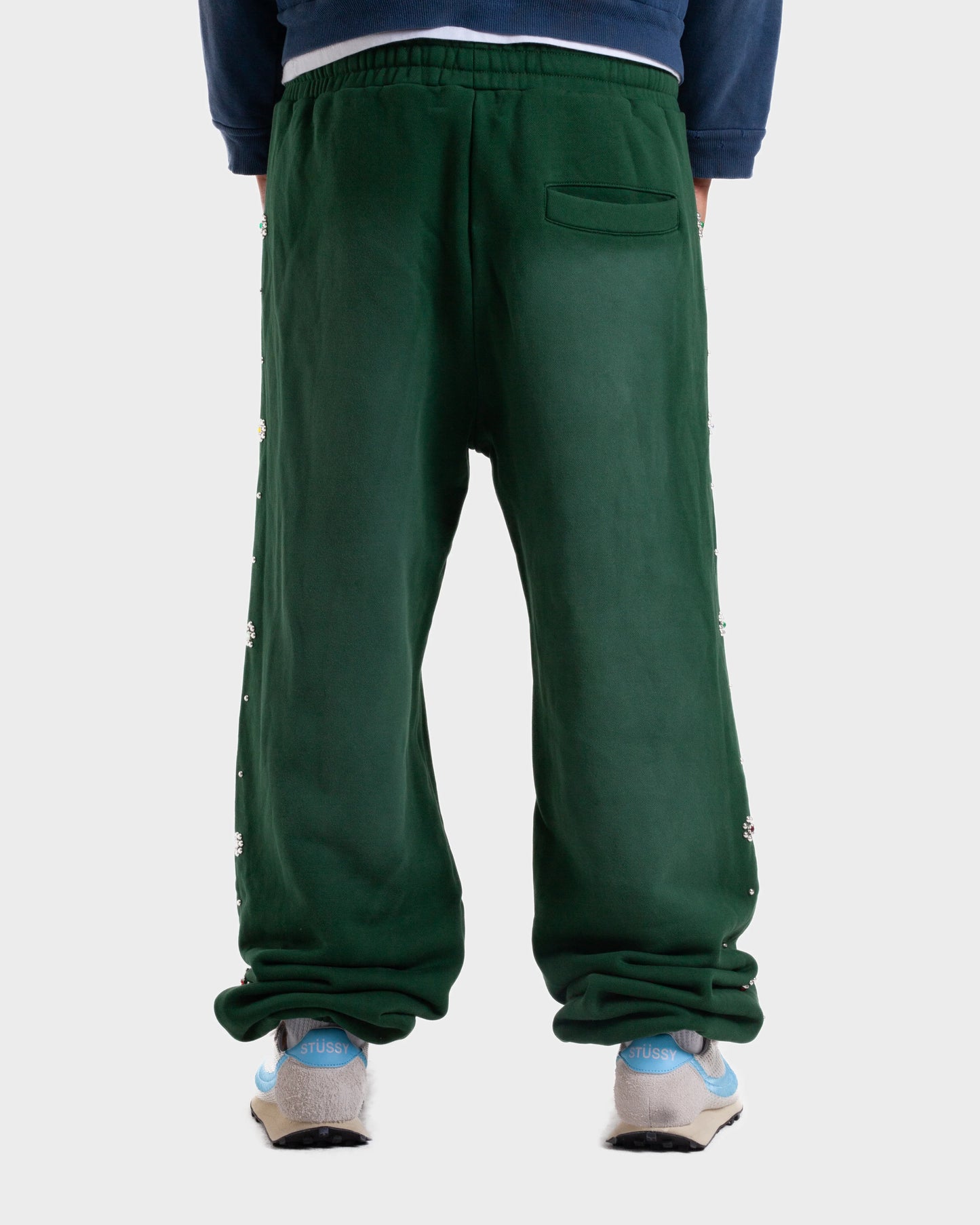HMDD Green Flower Studded Scrunch Sweatpants