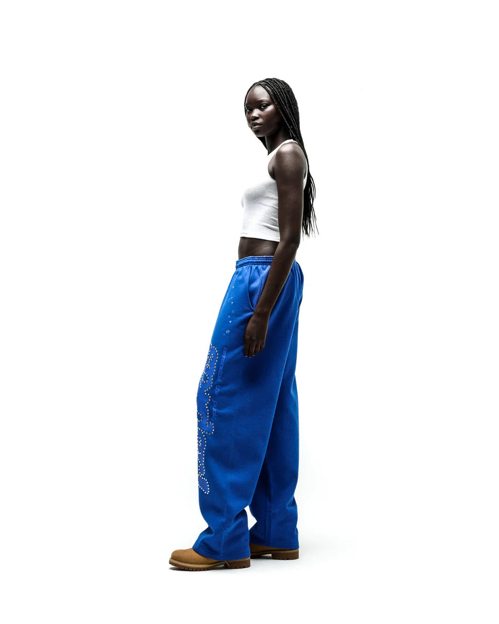 Sp5der Blue Rhinestone Punk V2 Sweatpants