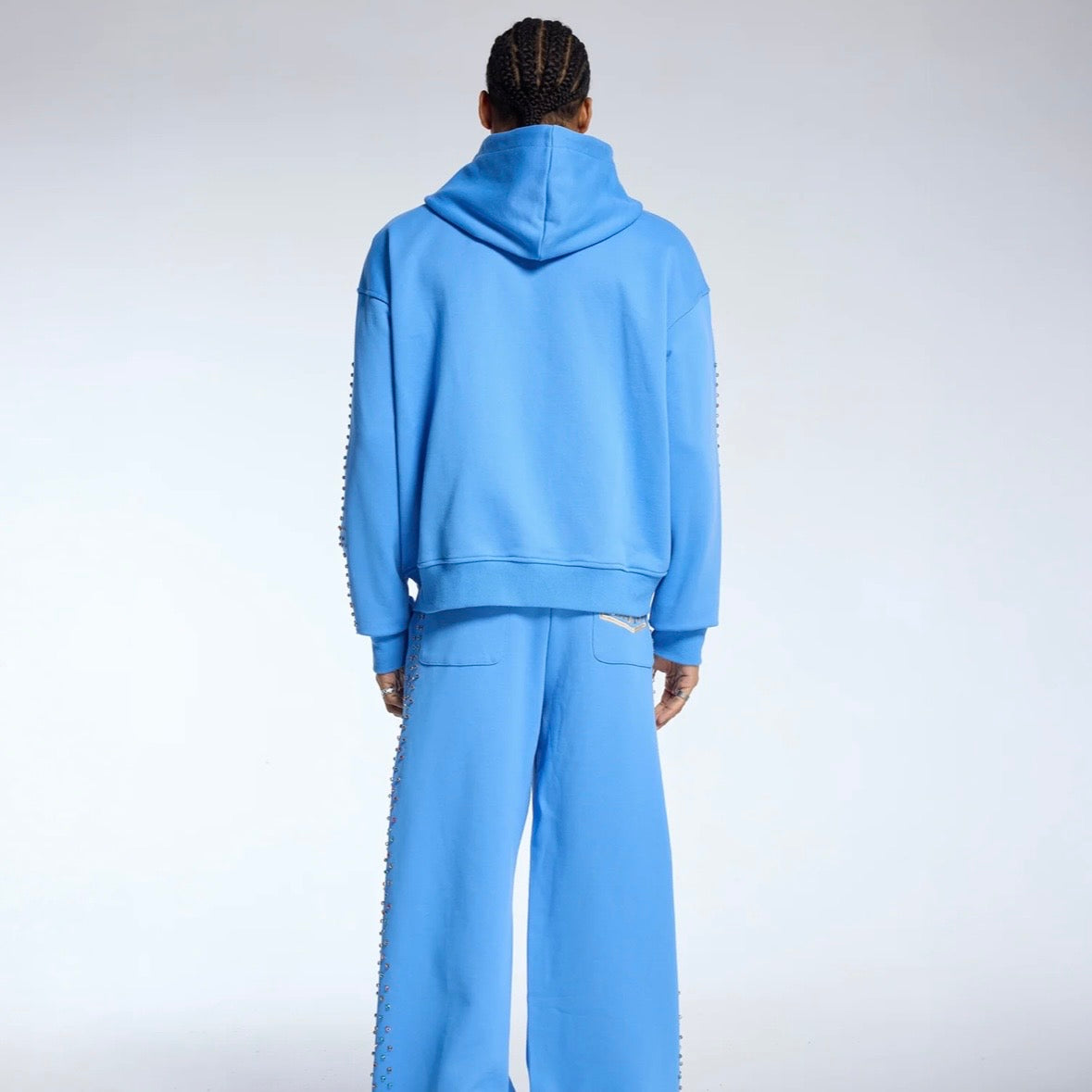 AZVA Baby Blue Crystal Cactus Zip Hoodie