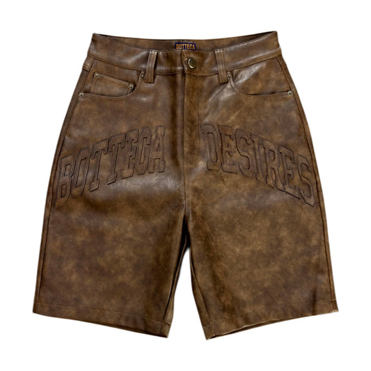 Bottega Desires Brown Leather Shorts