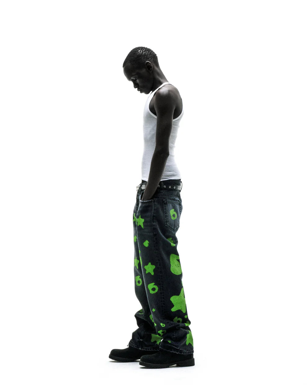 Sp5der Black Green Beluga Stamp Denim Pants