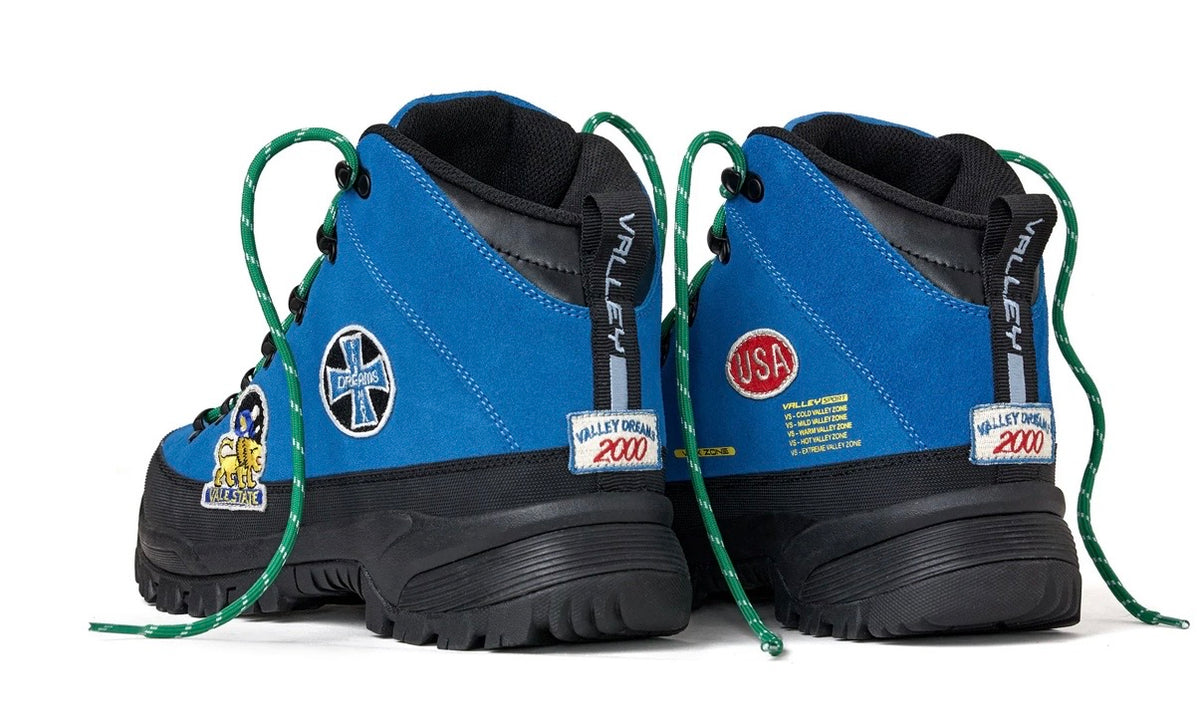 Vale Oasis Hikers pair from the rear — VALLEY heel pull tabs, VALLEY DREAMS 2000 and USA patches