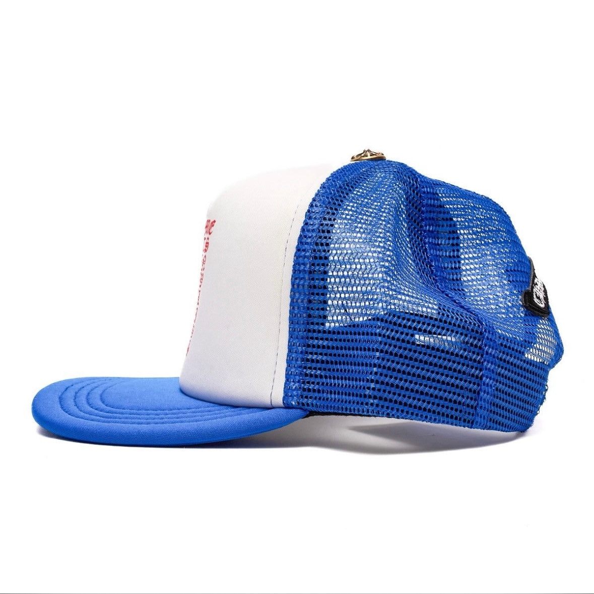 Chrome Hearts Blue White Red Eyechart Trucker Hat