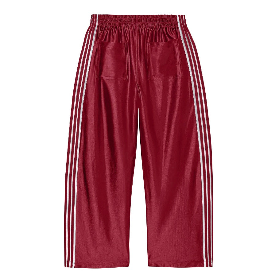 Vale Loverboy Swish Pants back - plain red satin with white stripes running the full outseam to the hem