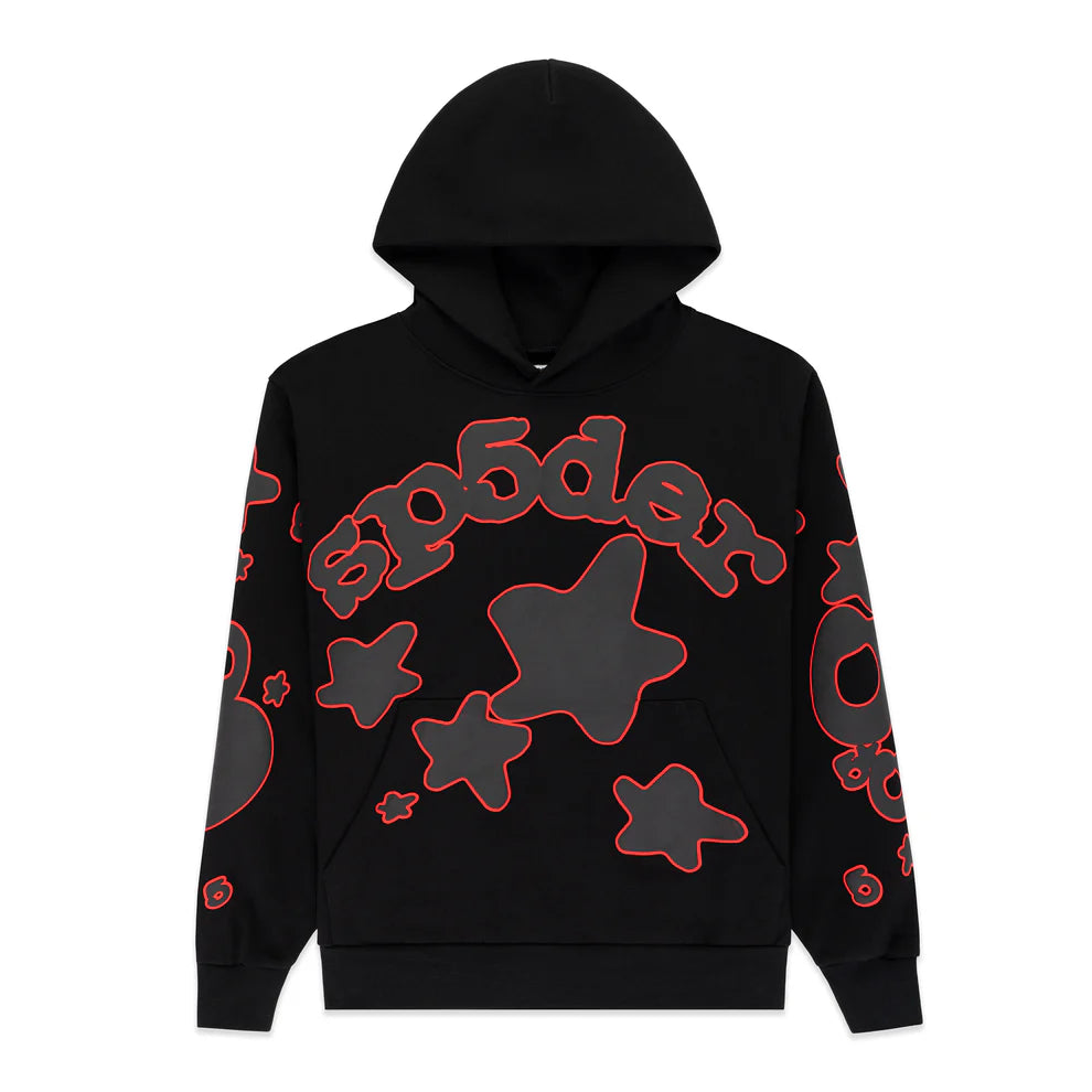 Sp5der Black Red Beluga Outline Hoodie