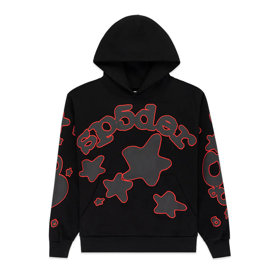 Sp5der Black Red Beluga Outline Hoodie