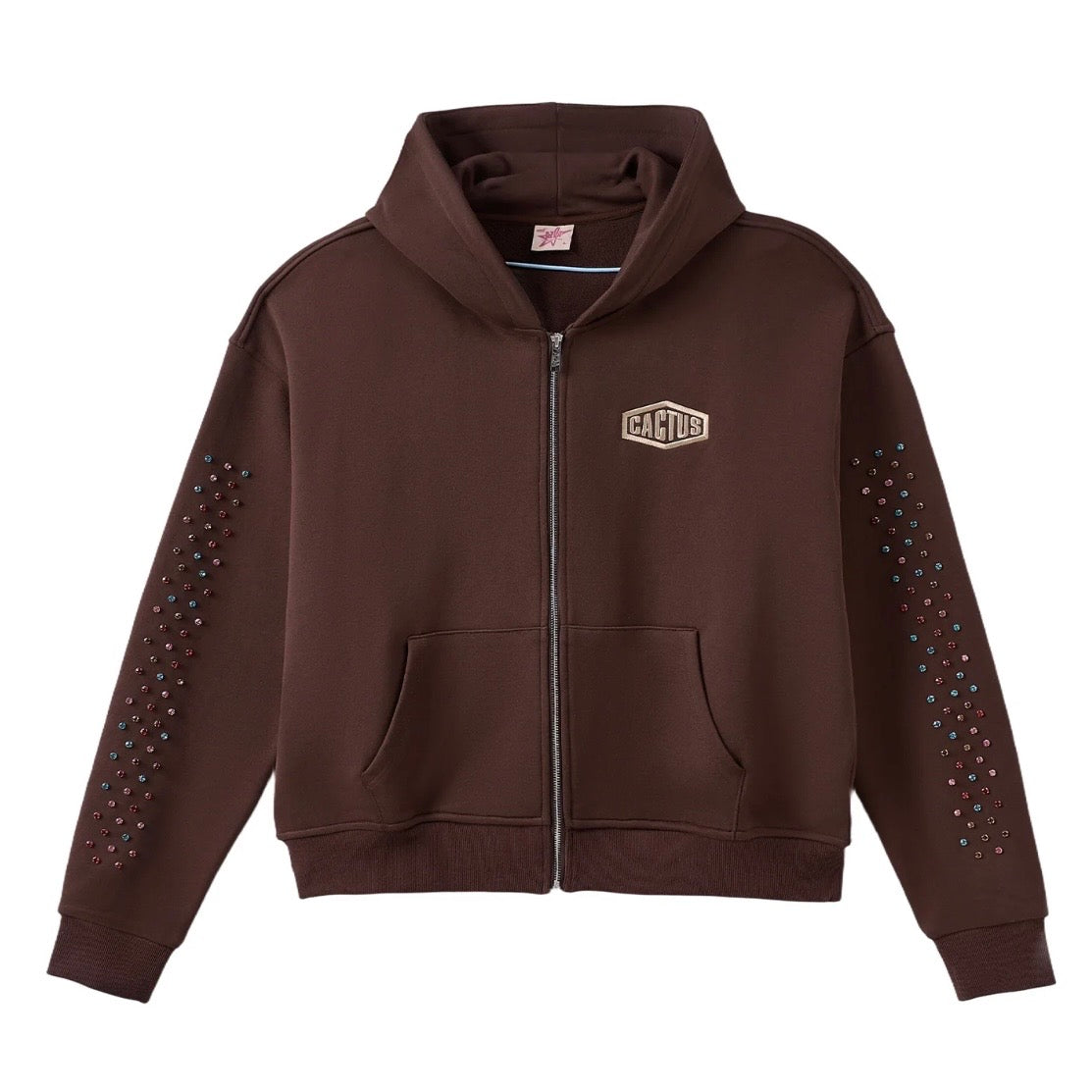 AZVA Brown Crystal Cactus Zip Hoodie