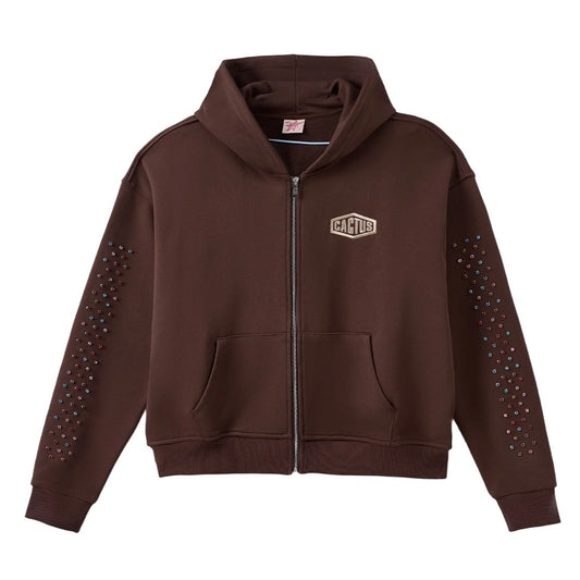 AZVA Brown Crystal Cactus Zip Hoodie