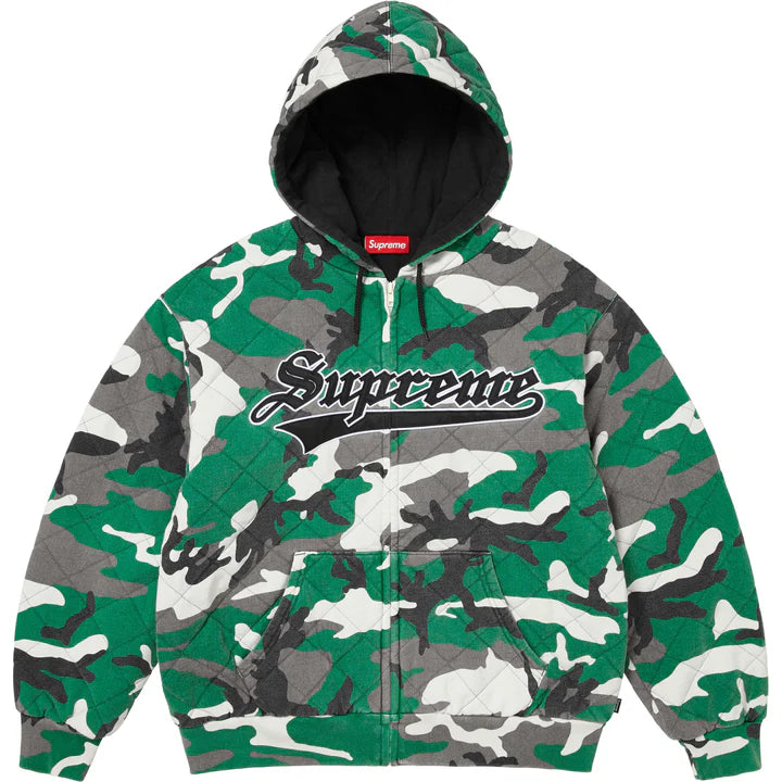Supreme Green Camo Quilted Zip Hoodie