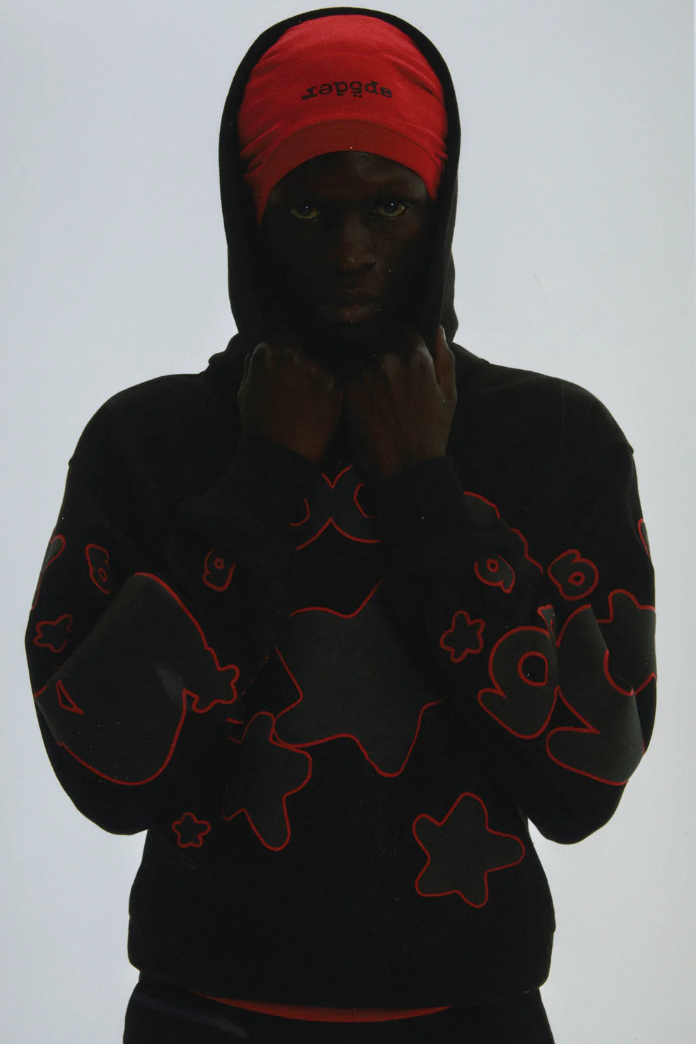 Sp5der Black Red Beluga Outline Hoodie