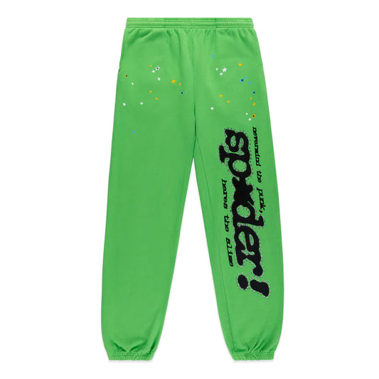 Sp5der Bright Green Punk V2 Rhinestone Sweatpants