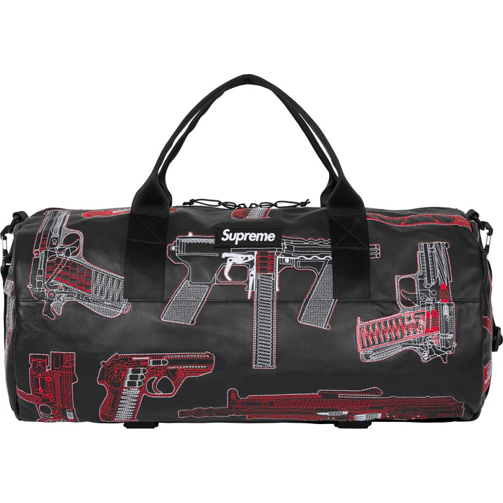Supreme Black Guns Embroidered Leather Duffle Bag