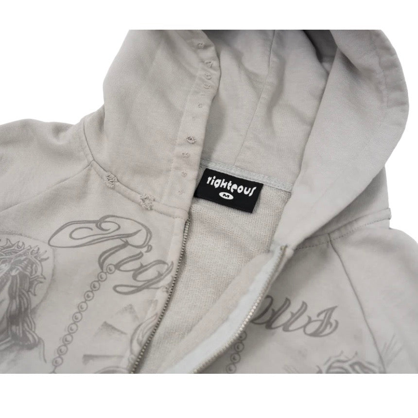 We Are Righteous Grey Tatted Believer Zip Hoodie