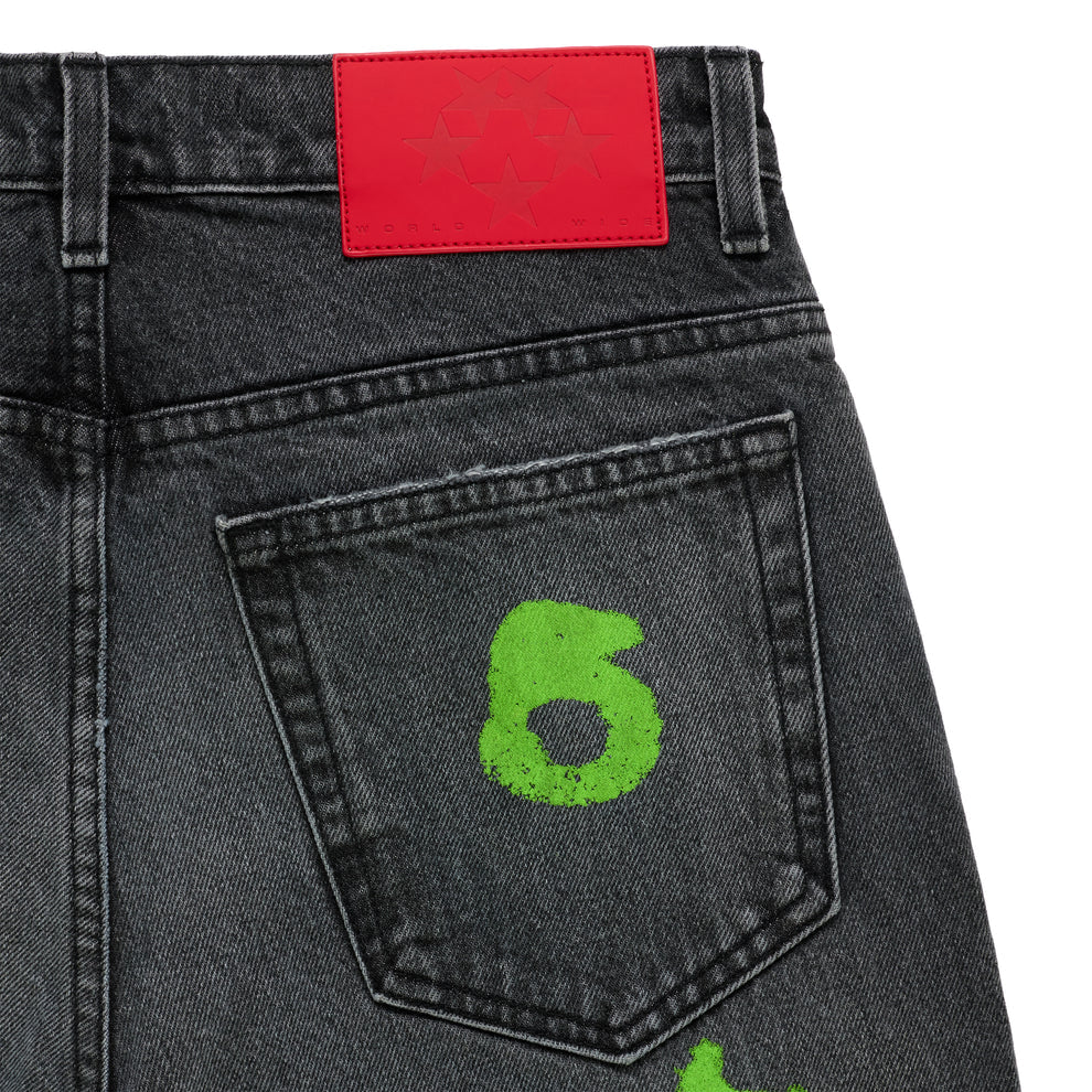 Sp5der Black Green Beluga Stamp Denim Pants