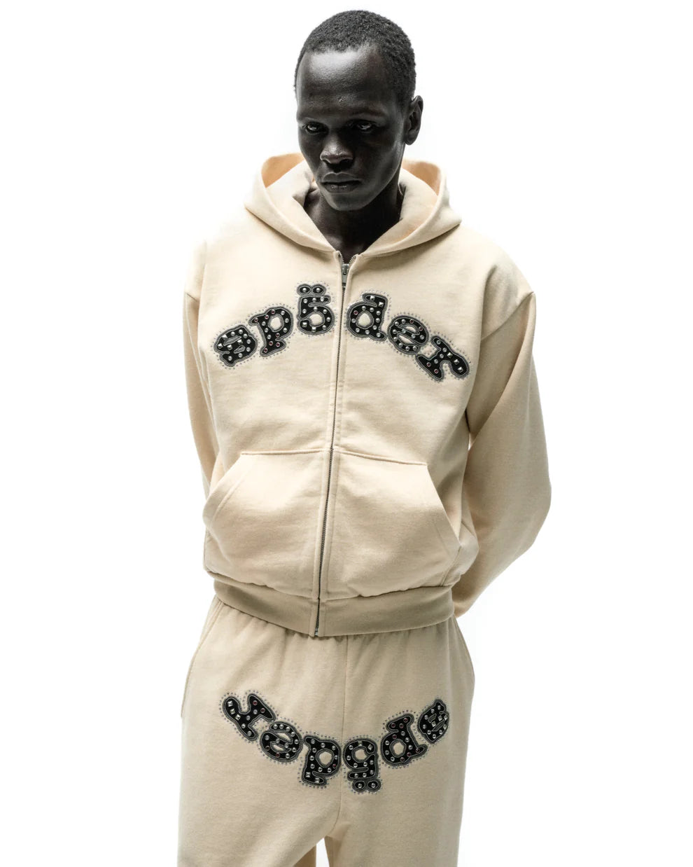 Sp5der Cream Mixed Stone OG V2 Zip Hoodie