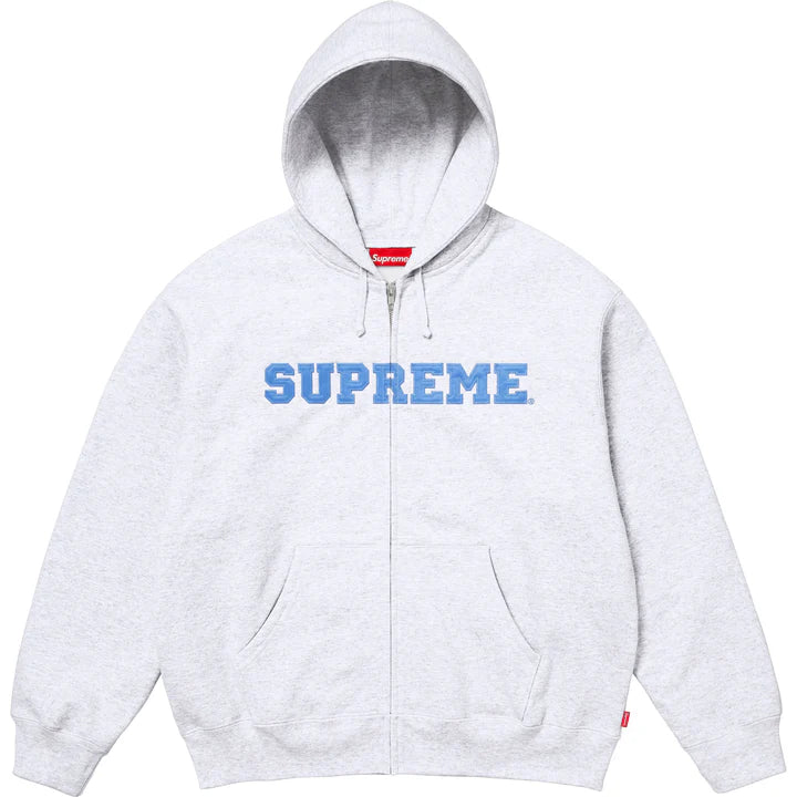 Supreme Ash Grey Collegiate Applique Zip Hoodie