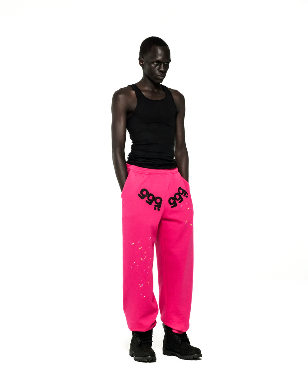 Sp5der Pink Black Angel Number Sweatpants