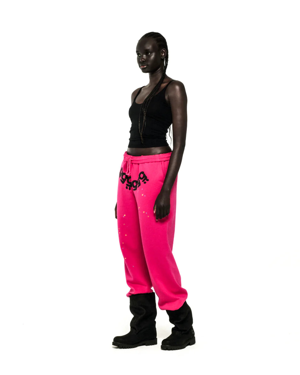 Sp5der Pink Black Angel Number Sweatpants