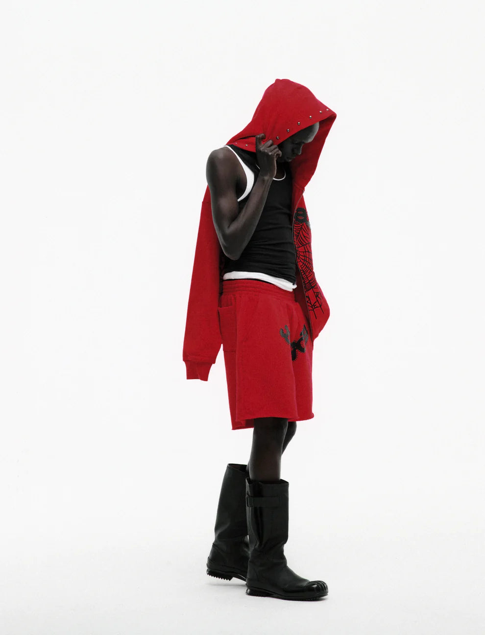 Sp5der Red OG Studded Shorts