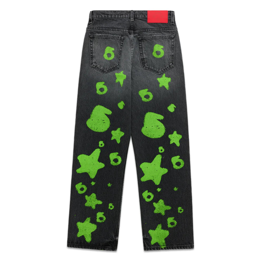 Sp5der Black Green Beluga Stamp Denim Pants