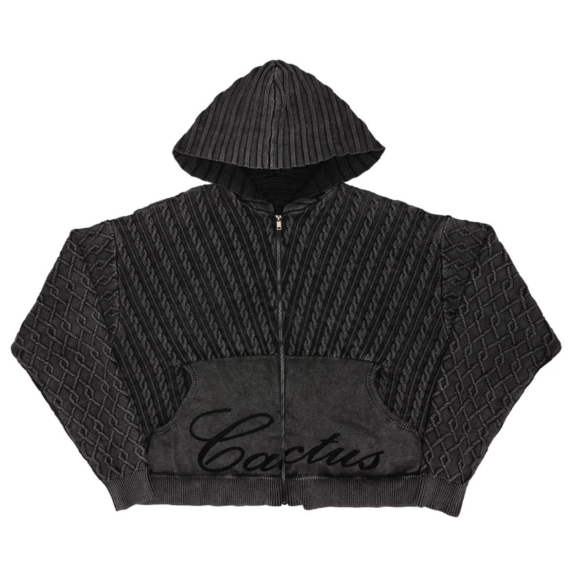 AZVA Grey Chain Knit Zip Hoodie