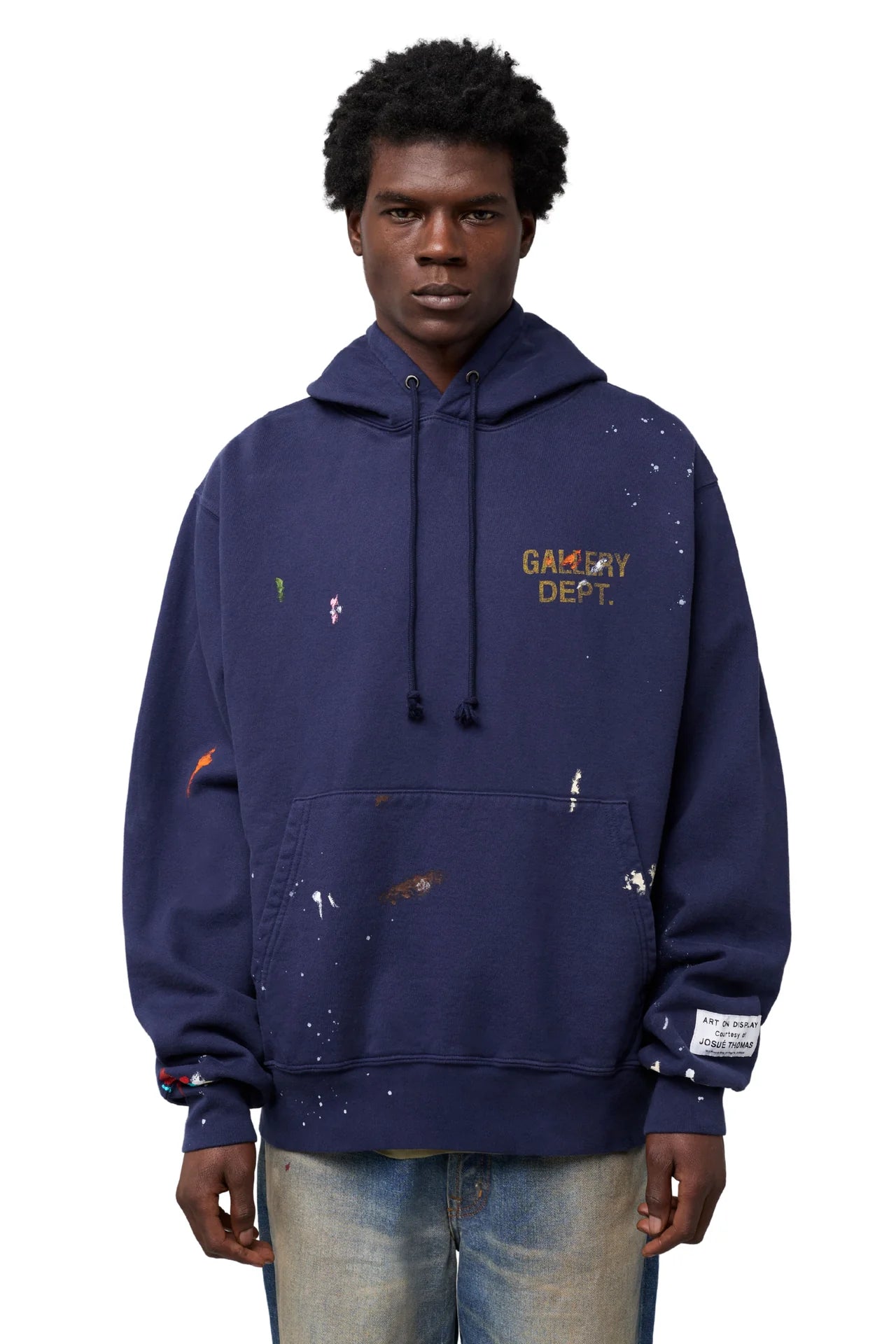 Gallery Dept Washed Navy Logo Paint Splattered Hoodie