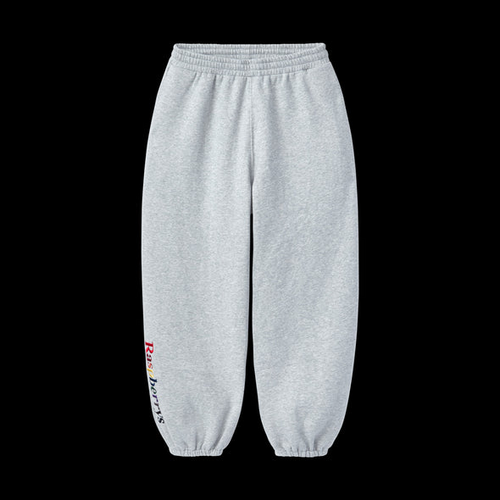 Heather grey baggy sweatpants with elastic cuffs and multicolour leg embroidery