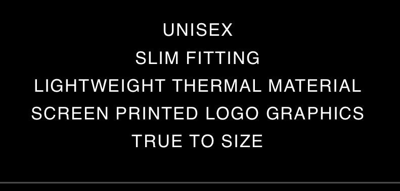 GV Gallery Kimbo Slice Thermal, black card listing unisex, slim fitting, lightweight thermal material and true to size